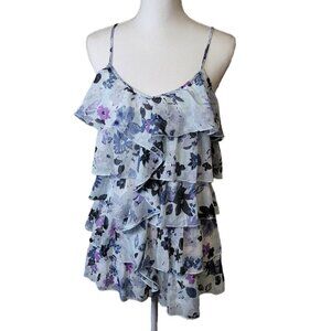Candies Ruffle Dress Floral Chiffon Blue Purple‎ Womens Large Spaghetti Strap